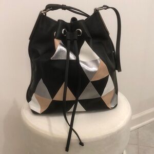 Geometric Black and Silver Bucket Bag